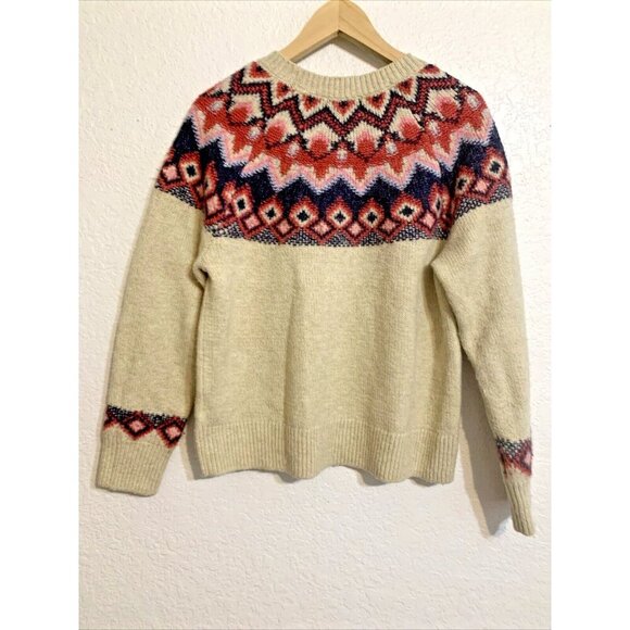 Women’s Fair Isle Wool Sweater Ivory Multicolor Diamond Pattern Sz M Nordiccore - Picture 13 of 13
